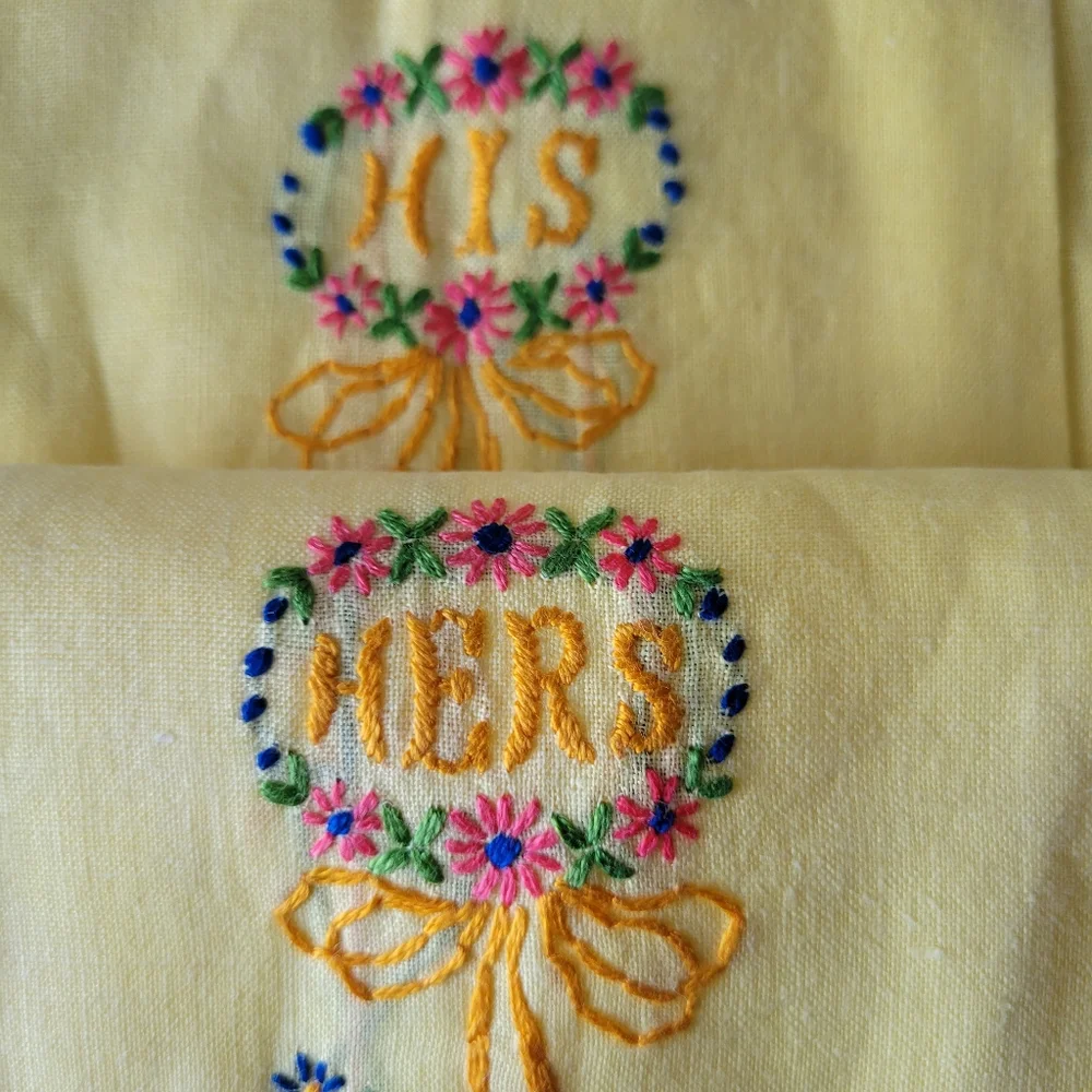 Vintage His & Hers & Guest Tea Towels , Embroidered, Wedding gift! Cottage!!